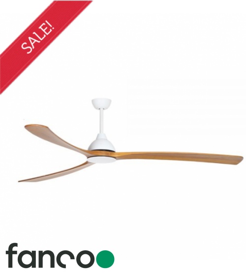 Fanco Sanctuary 3 Blade 86" DC Ceiling Fan with Remote Control in White with Teak Blades